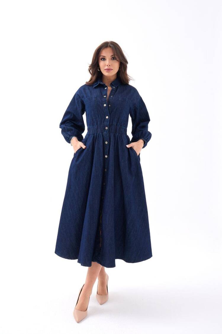 Denim Dress - Blue - Fame - Globality Store - Women Clothes Wholesale Turkey