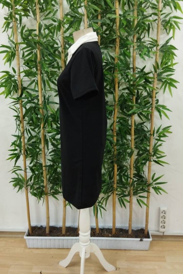 Women's Short Collar Block Color Imported Crepe Dress - Black