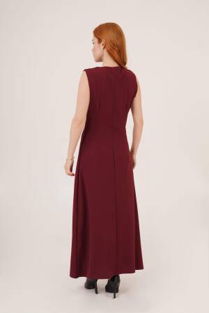 Wholesale Burgundy Dress With Sphere Sleeve Buttoned Maxi Size - Lustrin - Globality Store - Women Clothes Wholesale Turkey