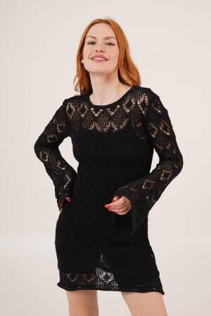 Openwork Boat Neck WholesaleDress - Lustrin - Globality Store - Women Clothes Wholesale Turkey