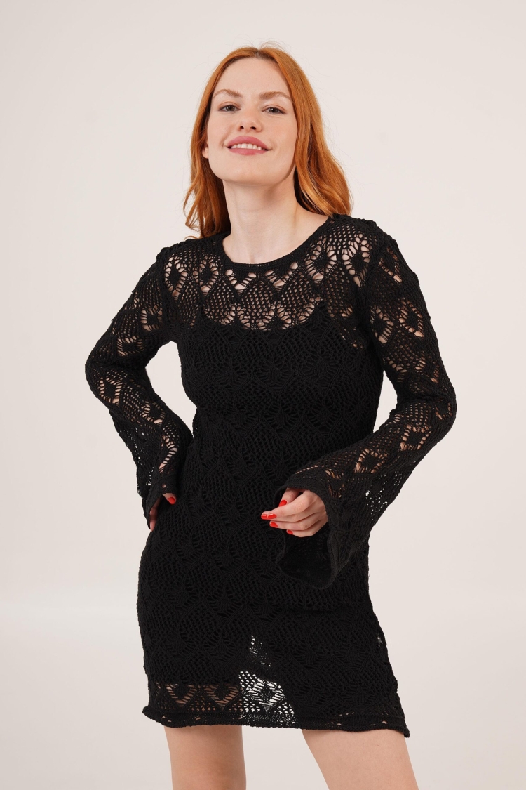 Openwork Boat Neck WholesaleDress