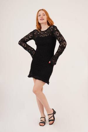 Openwork Boat Neck WholesaleDress - Lustrin - Globality Store - Women Clothes Wholesale Turkey