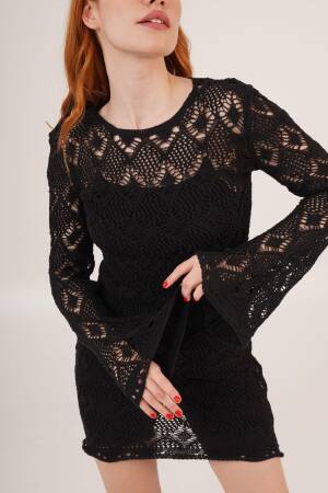 Openwork Boat Neck WholesaleDress - Lustrin - Globality Store - Women Clothes Wholesale Turkey