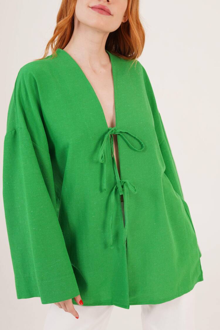 Front Tie Up Detailed Spanish Sleeve WholesaleTunic