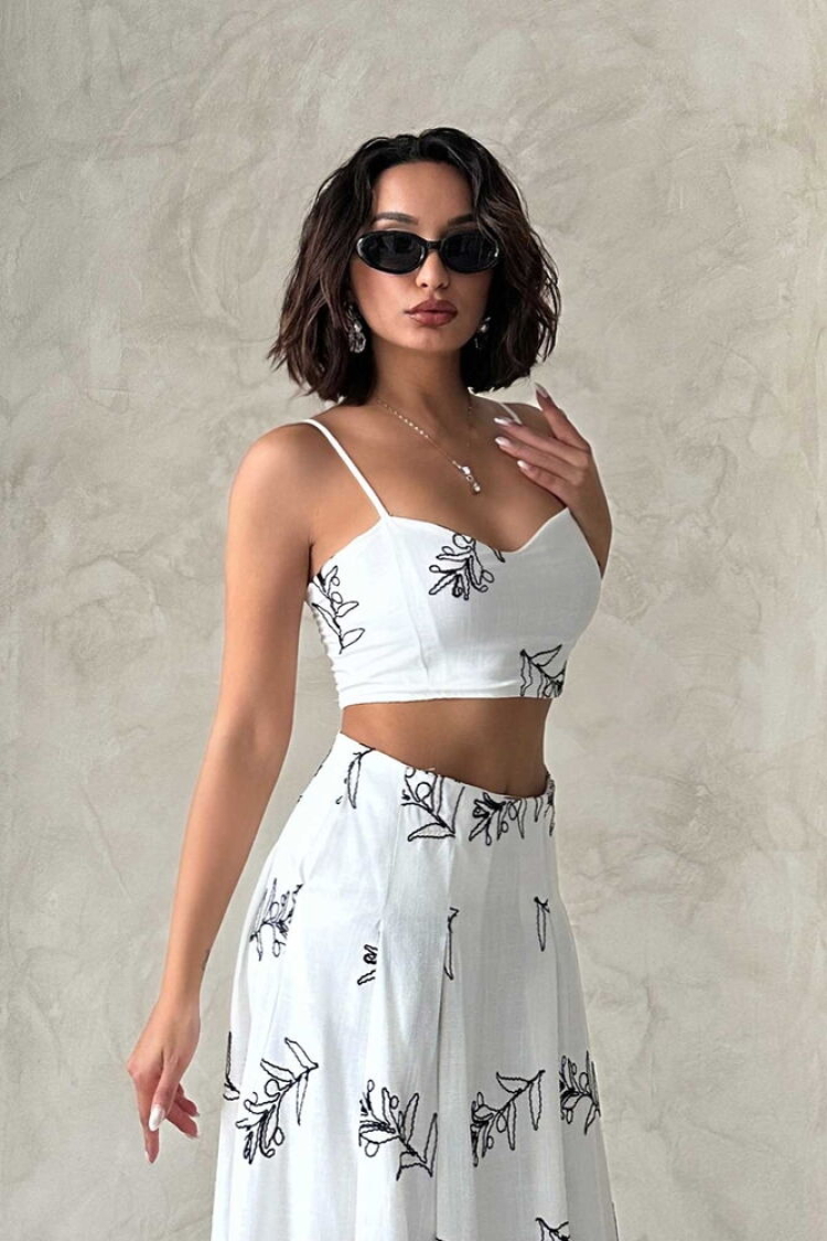 Embroidered Bustier - Cream - Topshow - Globality Store - Women Clothes Wholesale Turkey
