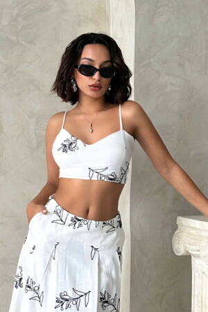 Embroidered Bustier - Cream - Topshow - Globality Store - Women Clothes Wholesale Turkey
