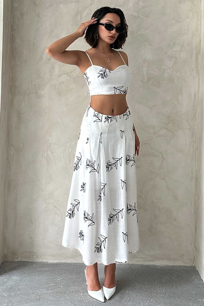 Embroidered Skirt - Cream - Topshow - Globality Store - Women Clothes Wholesale Turkey