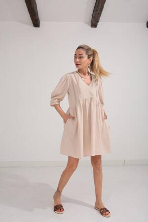 Dress Mini Collar Lace - Cream Rouge - Globality Store - Women Clothes Wholesale Turkey
