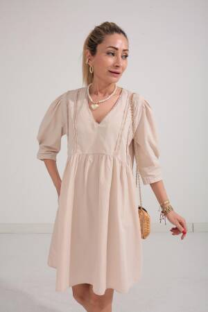 Dress Mini Collar Lace - Cream Rouge - Globality Store - Women Clothes Wholesale Turkey