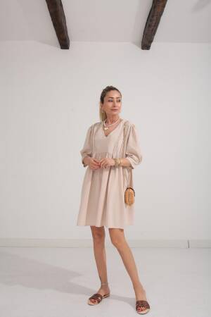 Dress Mini Collar Lace - Cream Rouge - Globality Store - Women Clothes Wholesale Turkey