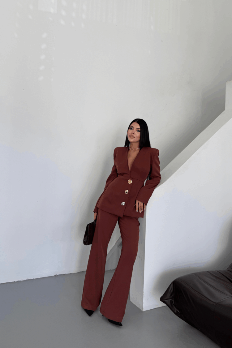 Design Jacket And Pants Suit Metal Button Detailed - Ello - Globality Store - Women Clothes Wholesale Turkey