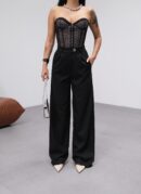 Poly Viscose Full Lycra Back Waist Rubber Detailed Palazzo Pants - Ouz Fashion - Globality Store - Women Clothes Wholesale Turkey