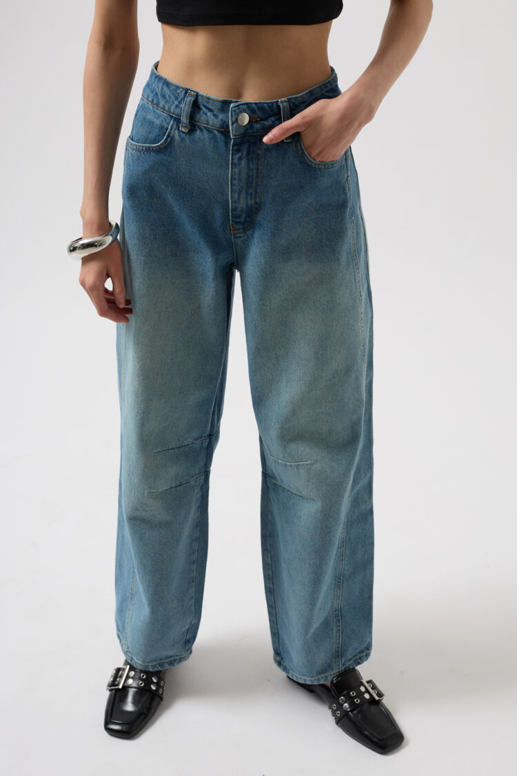 Sewing Detail Wide Leg Jean - Blue