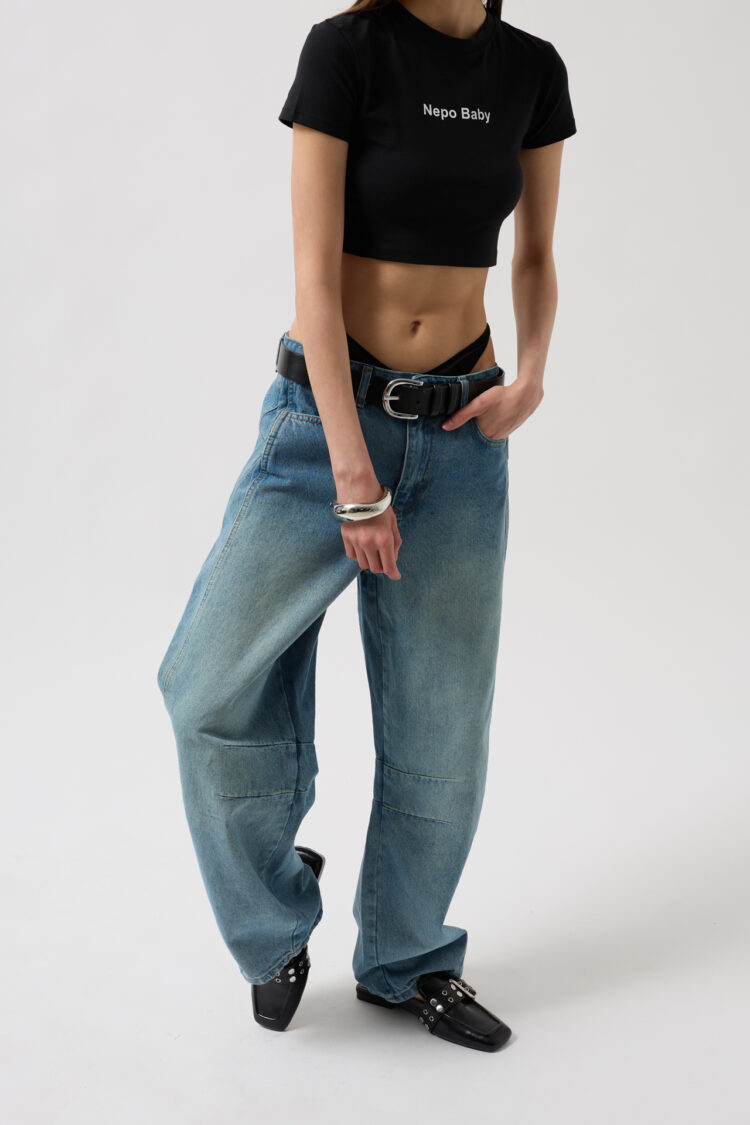 Sewing Detail Wide Leg Jean - Blue