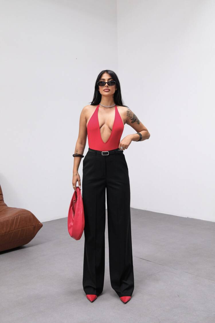 Poly Viscose High Waist Belted And Draped Palazzo Pants (Belt Included) - Ouz Fashion - Globality Store - Women Clothes Wholesale Turkey