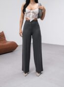 230 Gr Poly Viscose Lycra Metal Button Palazzo Pants - Ouz Fashion - Globality Store - Women Clothes Wholesale Turkey