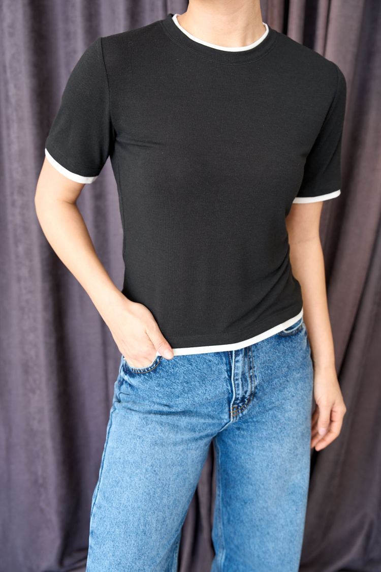 Two-tone Short Sleeve T-Shirt - -ecru - Qustyle - Globality Store - Women Clothes Wholesale Turkey