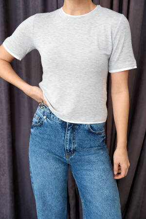 Two-tone Short Sleeve T-shirt - -ecru - Qustyle - Globality Store - Women Clothes Wholesale Turkey