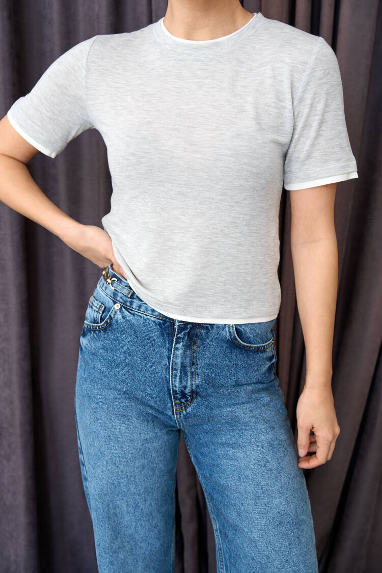 Two-tone Short Sleeve T-shirt - -ecru