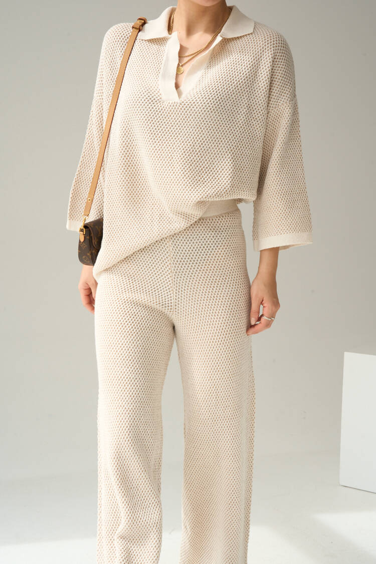 Openwork Trousers Suit - Beige