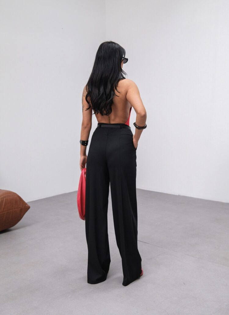 Poly Viscose High Waist Belted And Draped Palazzo Pants (Belt Included)