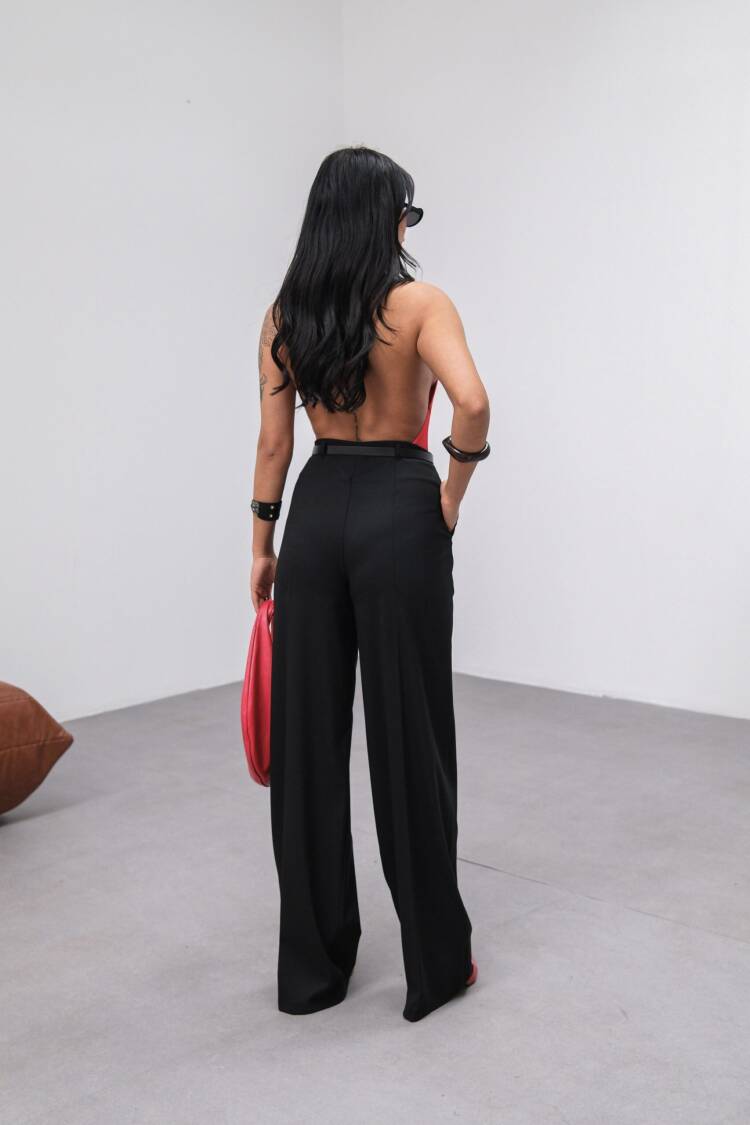 Poly Viscose High Waist Belted And Draped Palazzo Pants (Belt Included)