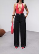 Poly Viscose High Waist Belted And Draped Palazzo Pants (Belt Included) - Ouz Fashion - Globality Store - Women Clothes Wholesale Turkey