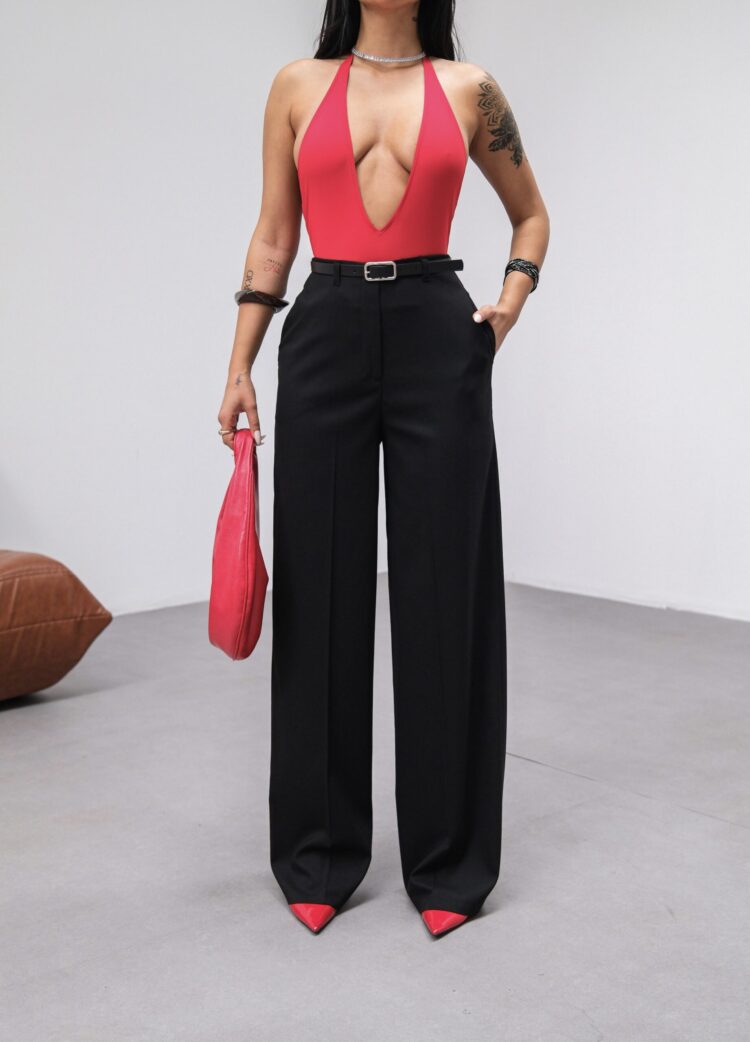 Poly Viscose High Waist Belted And Draped Palazzo Pants (Belt Included)