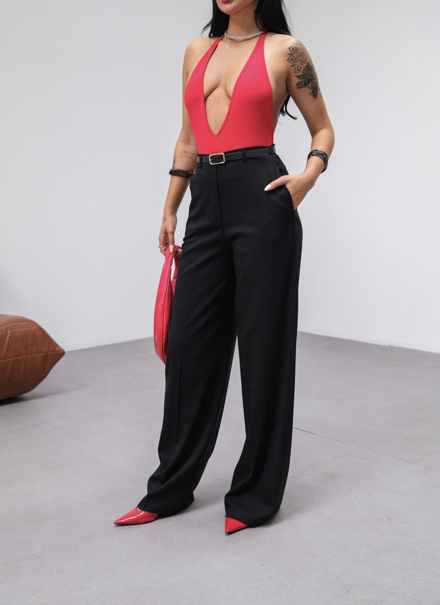 Poly Viscose High Waist Belted And Draped Palazzo Pants (Belt Included) - Ouz Fashion - Globality Store - Women Clothes Wholesale Turkey