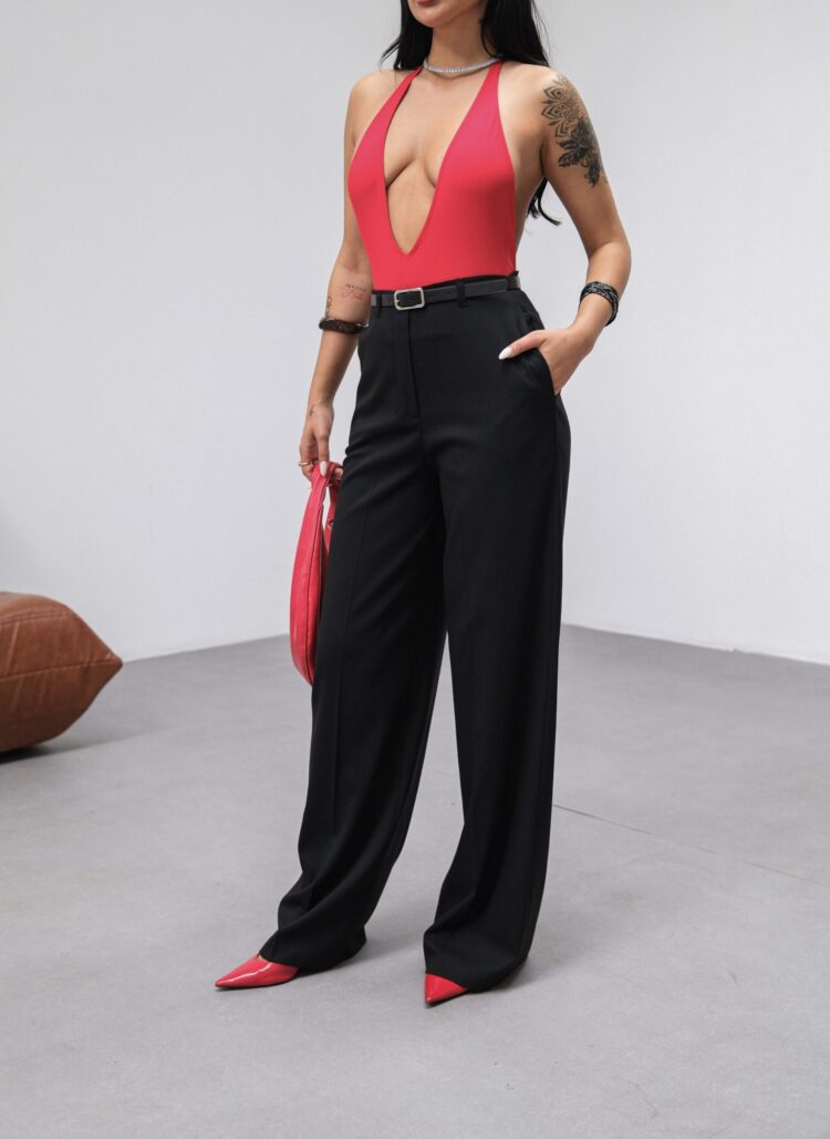 Poly Viscose High Waist Belted And Draped Palazzo Pants (Belt Included)