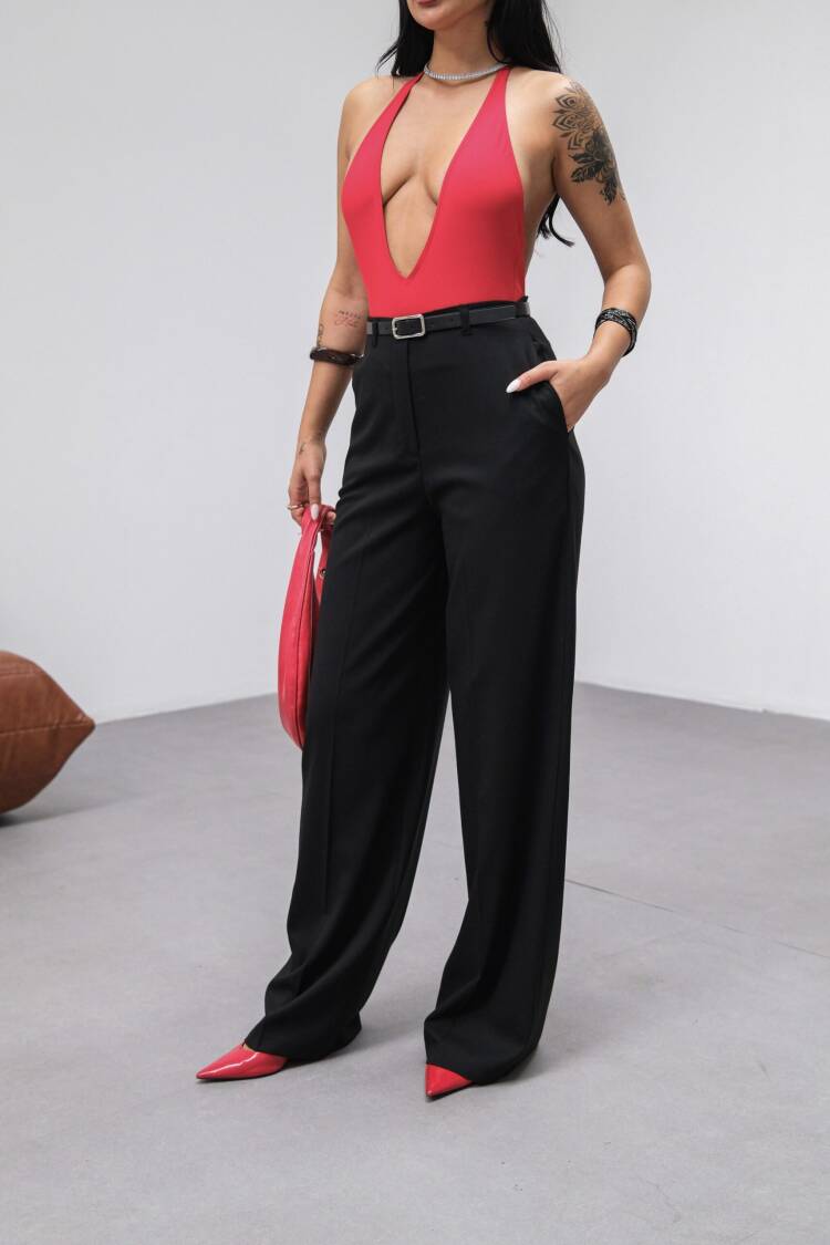 Poly Viscose High Waist Belted And Draped Palazzo Pants (Belt Included)