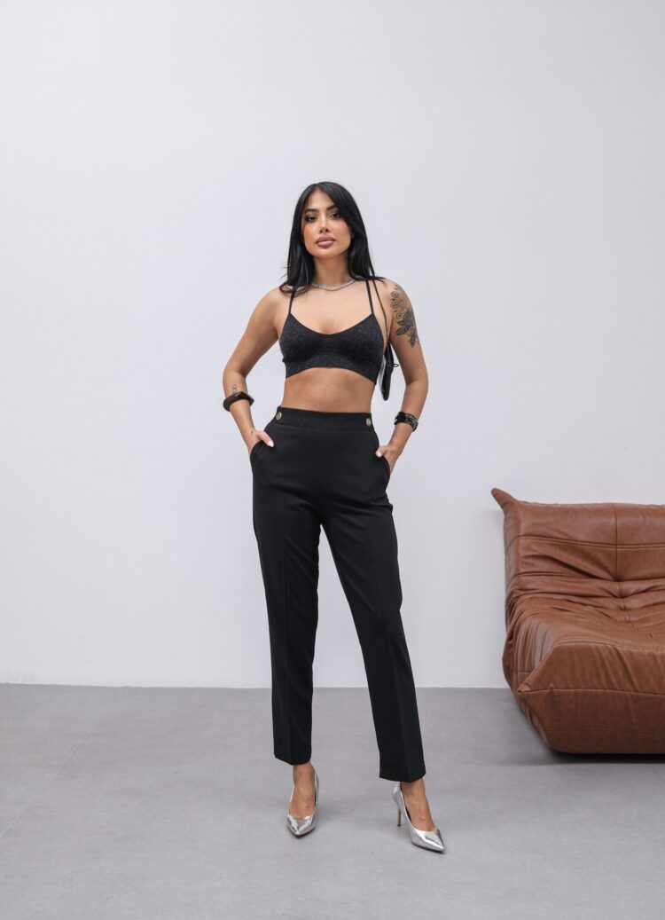 Poly Viscose Decorative Buttoned Back Waist Elastic Pants - Ouz Fashion - Globality Store - Women Clothes Wholesale Turkey