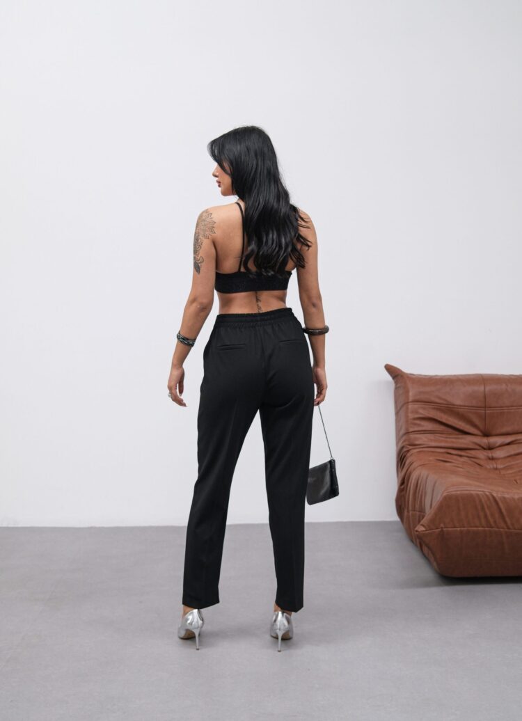 Poly Viscose Decorative Buttoned Back Waist Elastic Pants