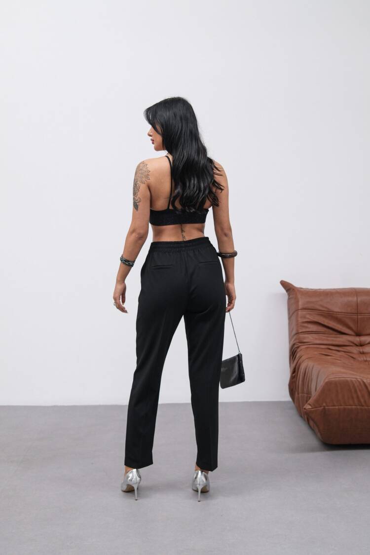 Poly Viscose Decorative Buttoned Back Waist Elastic Pants