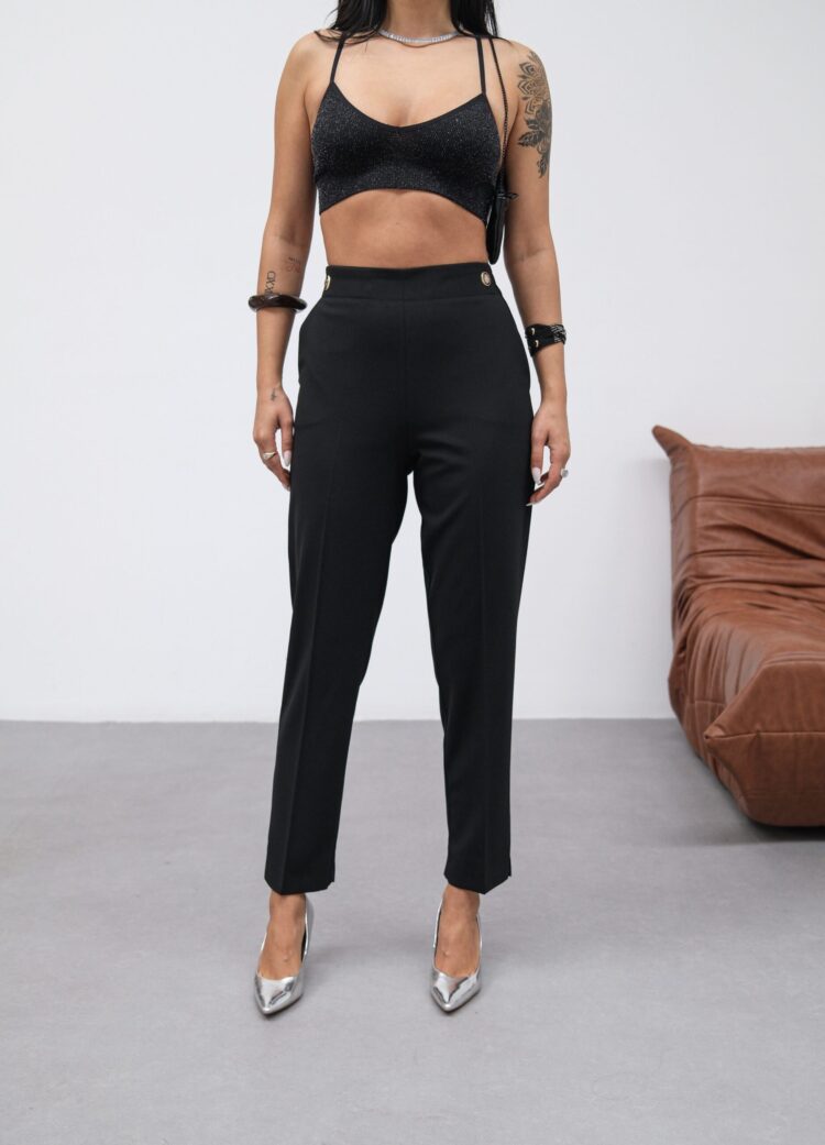 Poly Viscose Decorative Buttoned Back Waist Elastic Pants