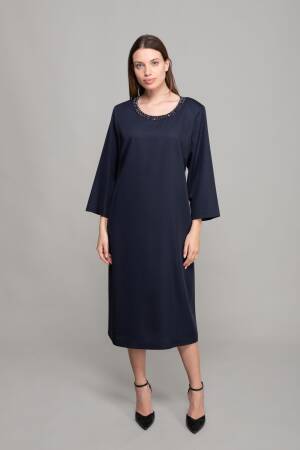 Round Neck Stitch Stone Dress - GUMANIZE - Globality Store - Women Clothes Wholesale Turkey