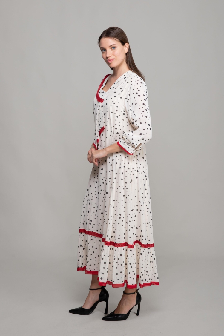 V Neck Polka Dot Chiffon Dress