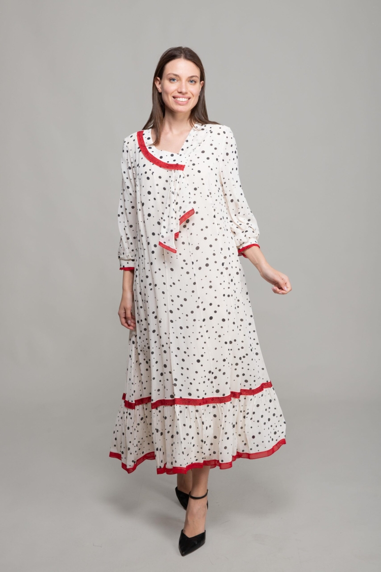 V Neck Polka Dot Chiffon Dress
