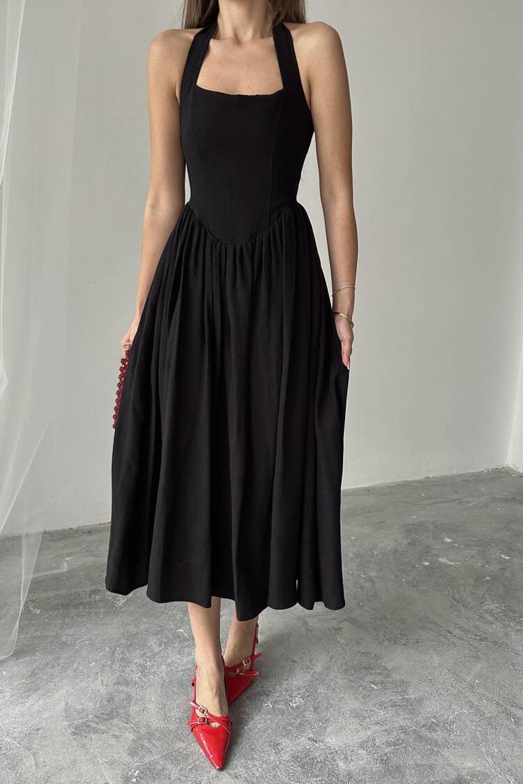 WholesaleNeck Tie Up Linen Dress