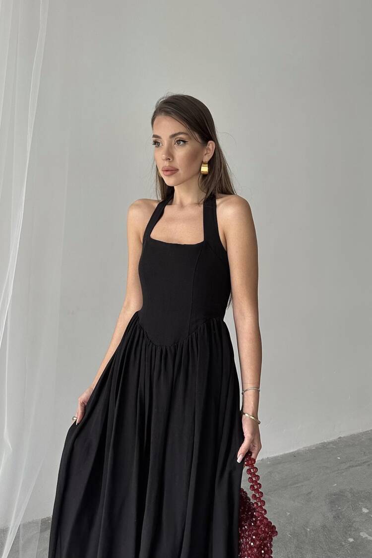 WholesaleNeck Tie Up Linen Dress