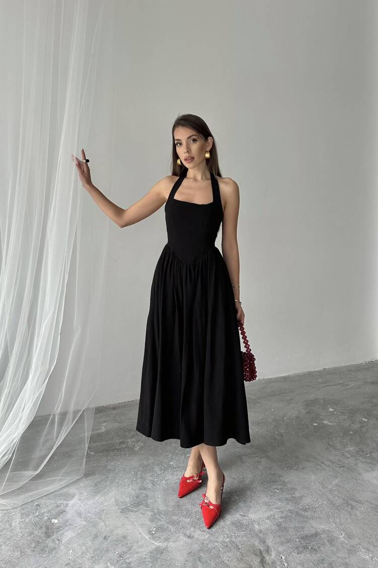 WholesaleNeck Tie Up Linen Dress