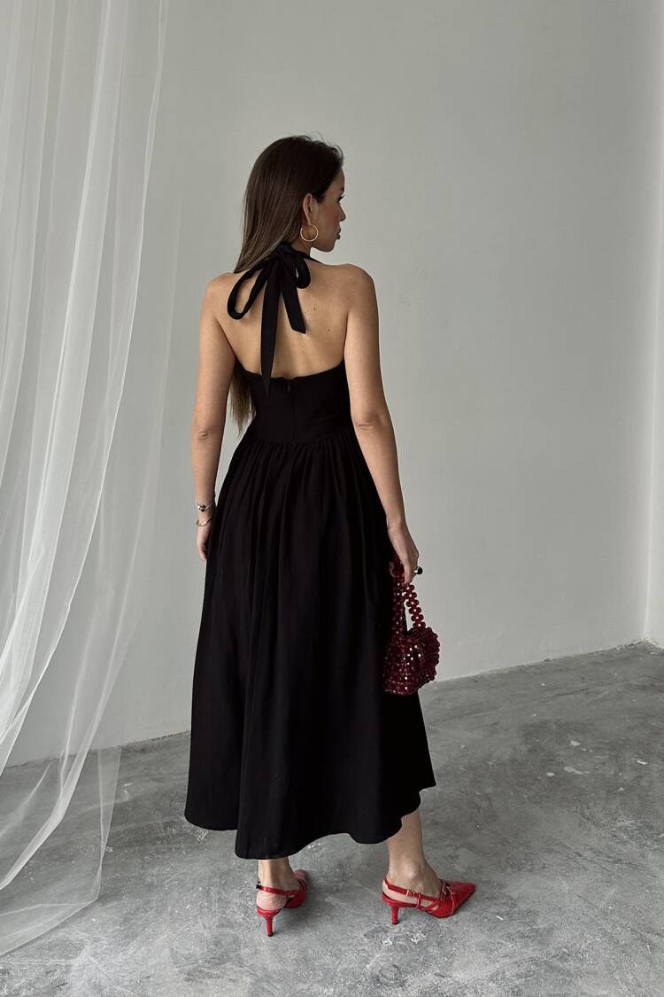 WholesaleNeck Tie Up Linen Dress