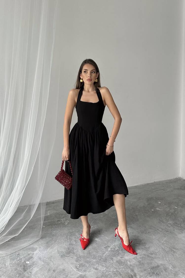 WholesaleNeck Tie Up Linen Dress