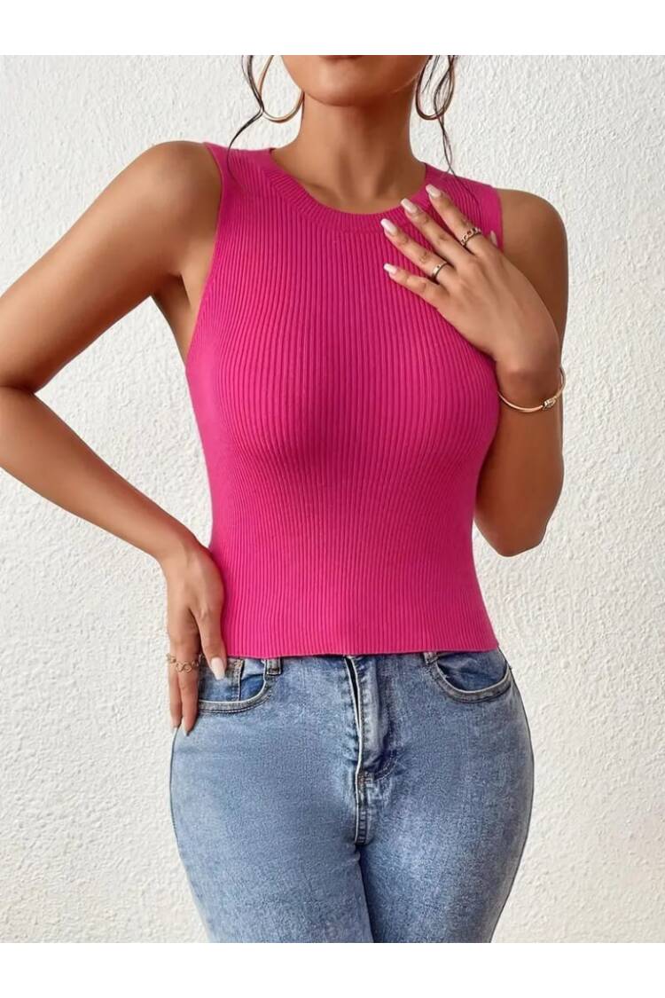 Women's Zero Sleeve Cross Back Detail Knitwear Blouse