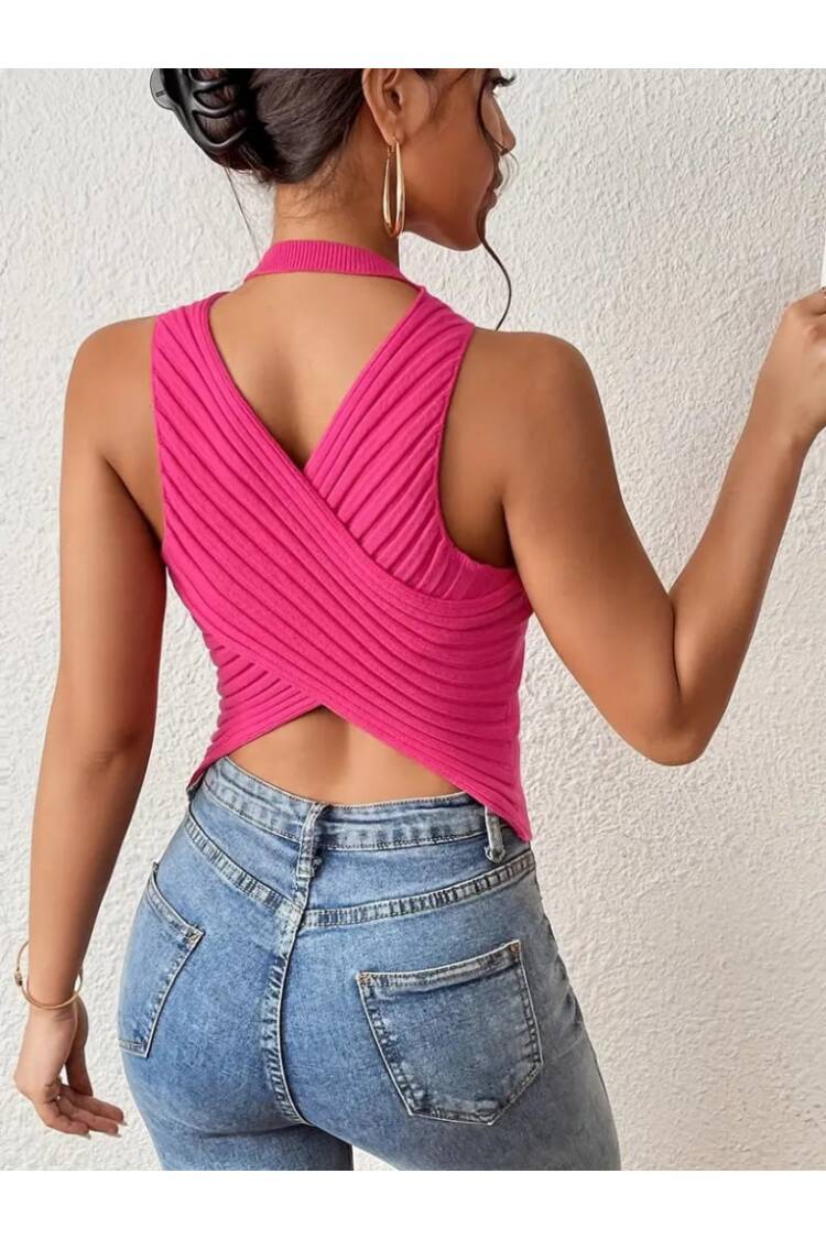 Women's Zero Sleeve Cross Back Detail Knitwear Blouse
