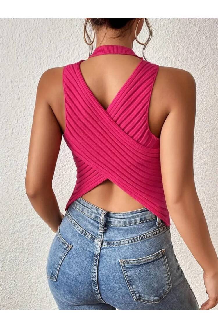 Women's Zero Sleeve Cross Back Detail Knitwear Blouse - Janes - Globality Store - Women Clothes Wholesale Turkey