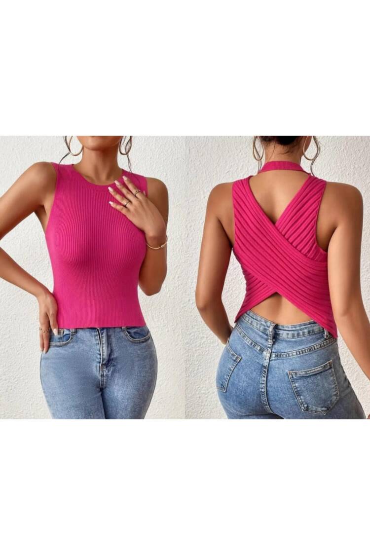 Women's Zero Sleeve Cross Back Detail Knitwear Blouse