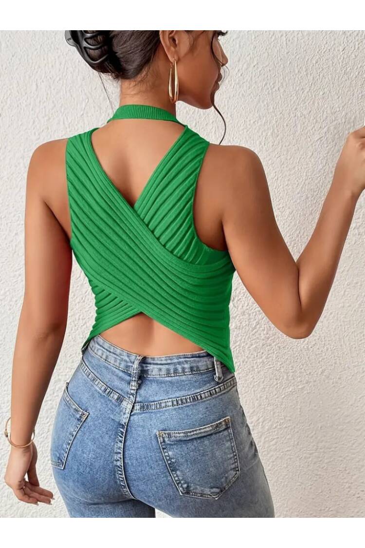Women's Zero Sleeve Cross Back Detail Knitwear Blouse