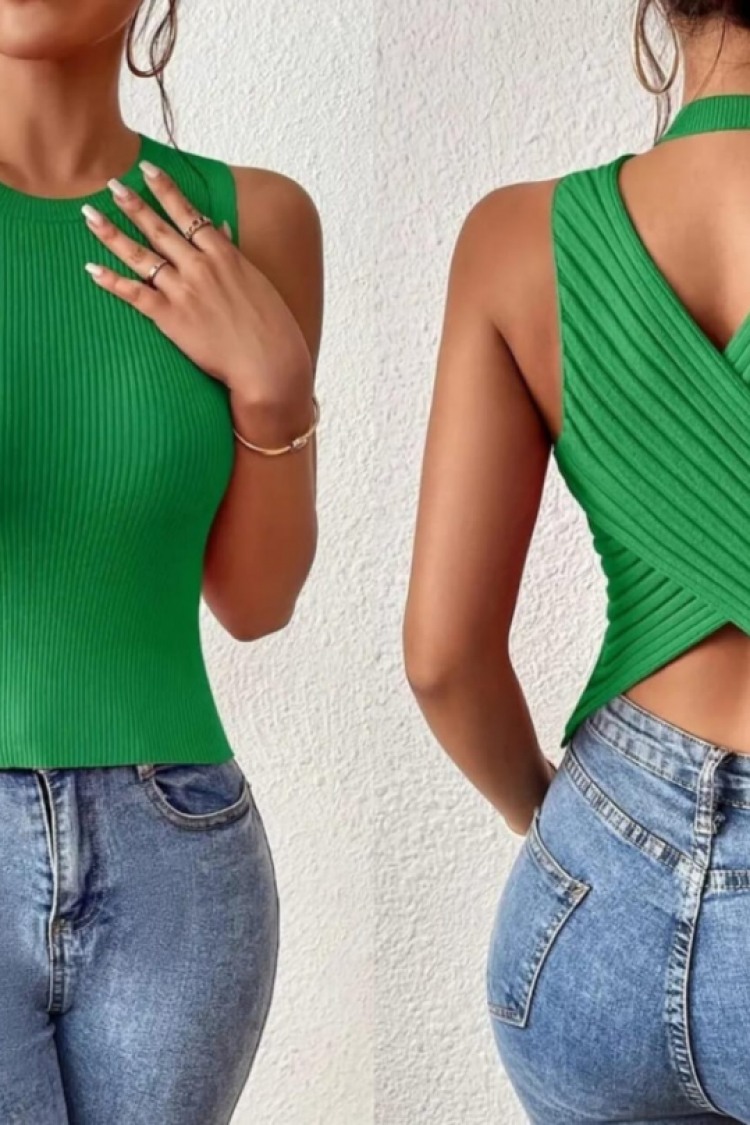 Women's Zero Sleeve Cross Back Detail Knitwear Blouse