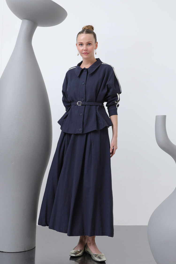 Waist Belt Skirt Set - Navy - Puane - Globality Store - Women Clothes Wholesale Turkey